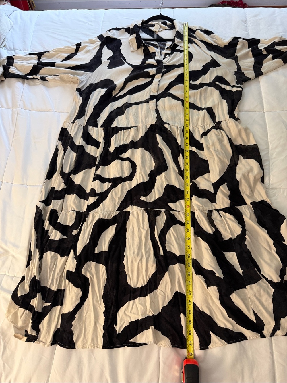 H&M Black and Cream Zebra-Print Midi Dress